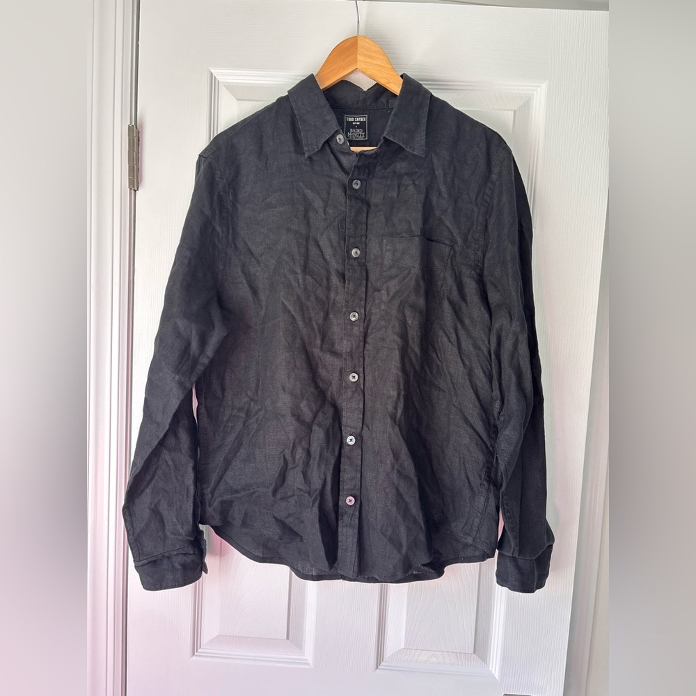 Todd Snyder linen black button down shirt size large